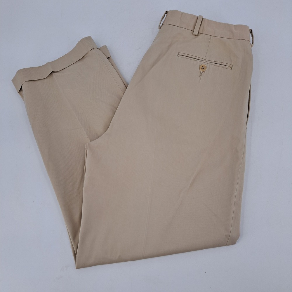 Polo Ralph Lauren Pleated Chino Pants Mens 34x30 Cotton Khaki Tan Cuffed Hem